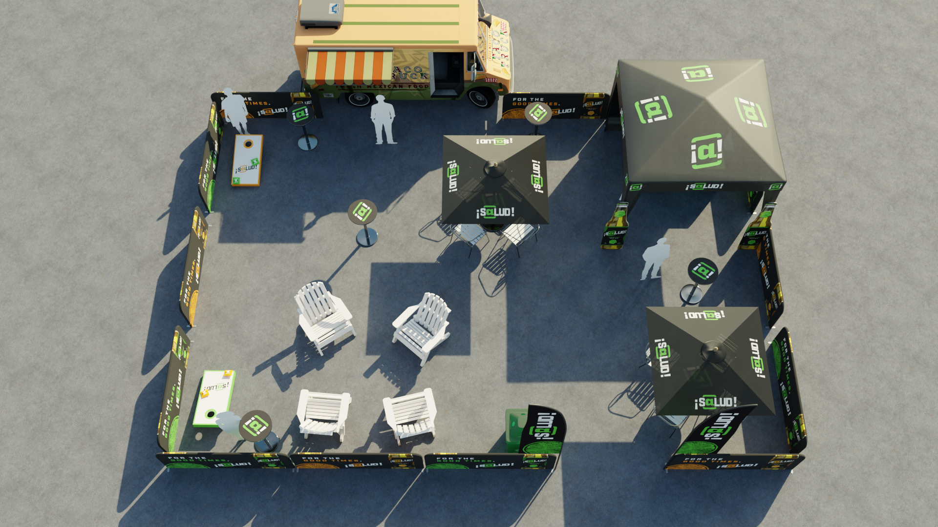 Aerial plan view of the Salud activation